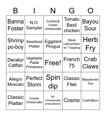 Copelands of New Orleans Bingo Card