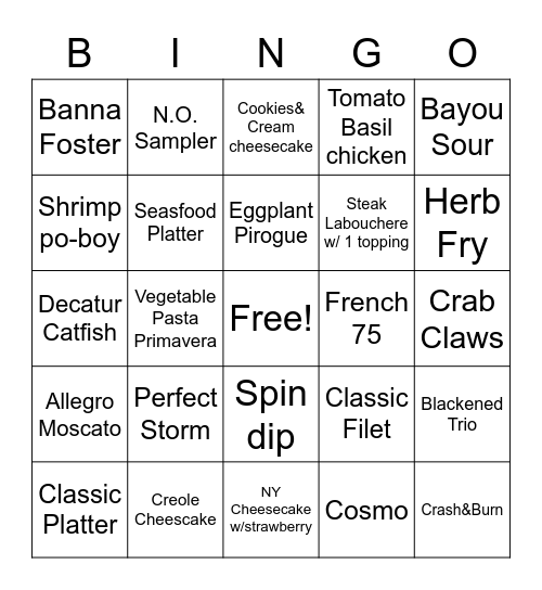 Copelands of New Orleans Bingo Card