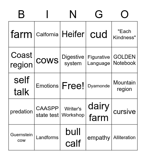 Bingo for Rm. 12 - March 12, 2021 Bingo Card