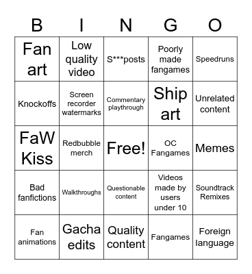 FaW Fandom Bingo Card