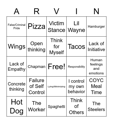 Thinking Error Bingo Card