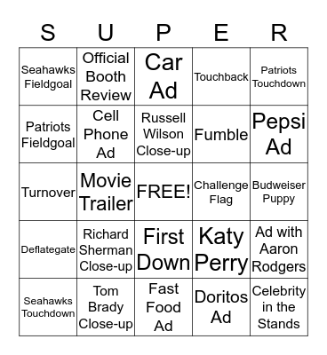 Super Bowl Bingo Card