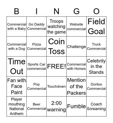 Super Bowl Bingo Card