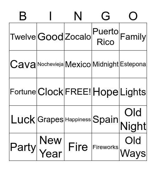 Nochevieja Bingo Card