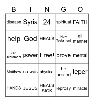 MIRACLES IN THE BIBLE Bingo Card