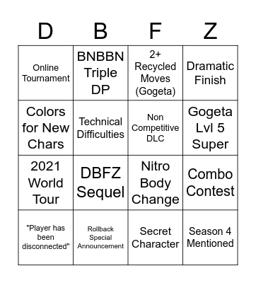Dragon Ball Battle Hour Bingo Card