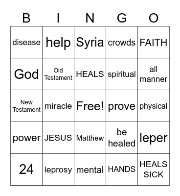 MIRACLES IN THE BIBLE Bingo Card