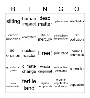 Environmental Club Bingo Card