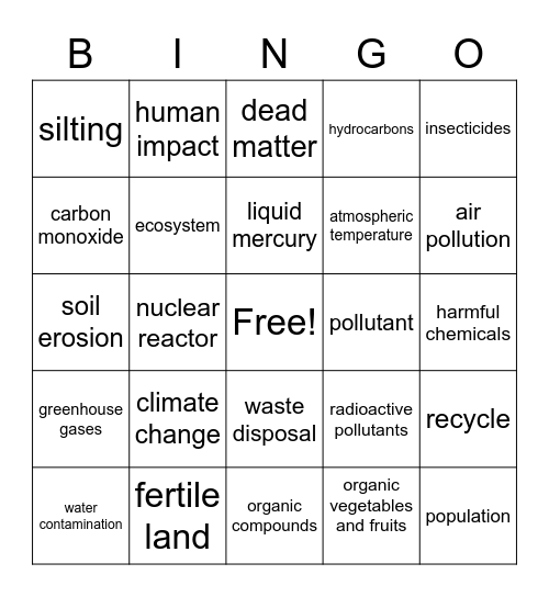 Environmental Club Bingo Card