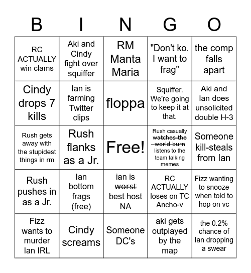 Royal Court BINGO Card