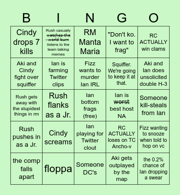 Royal Court BINGO Card
