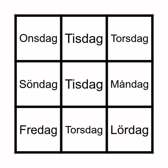 Veckodagarna Bingo Card