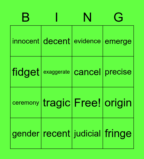 National Reading Vocabulary - Lesson 22 Bingo Card