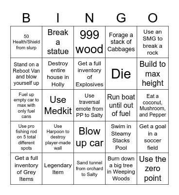 Fortnite Battle Lab Race Bingo Card