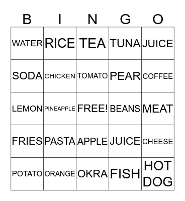 I LOVE EATING! Bingo Card