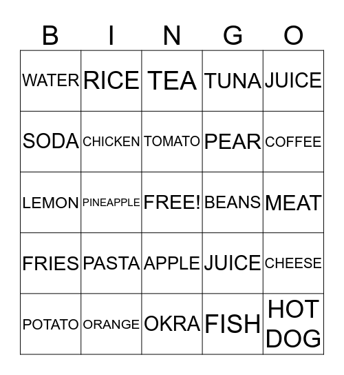 I LOVE EATING! Bingo Card