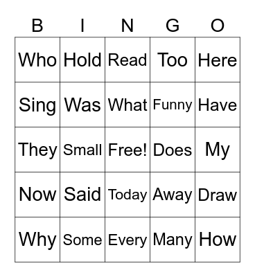 Sight Word Bingo List 1 Bingo Card
