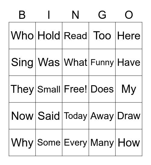 Sight Word Bingo List 1 Bingo Card