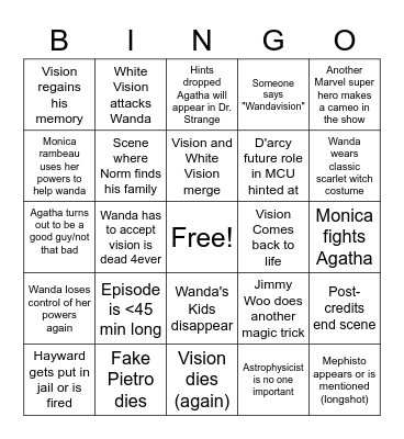 WANDAVISION Bingo Card