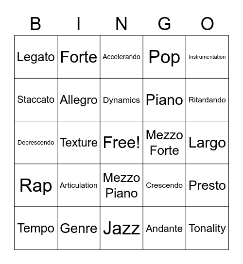 Level 2 Vocab Bingo Card