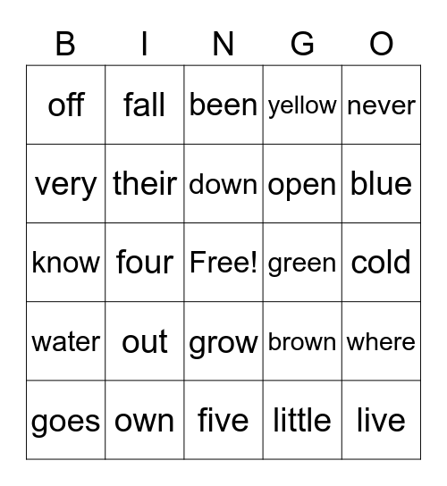Sight Word Bingo 4 Bingo Card