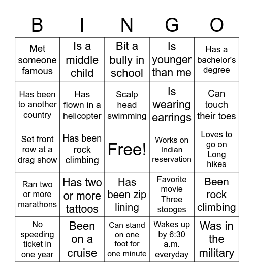 Human Bingo Card