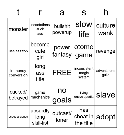 trash Bingo Card
