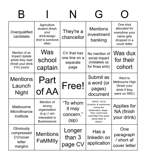 Recruitment Bingo Card