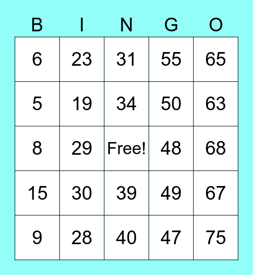 Fancy Bingo! Bingo Card