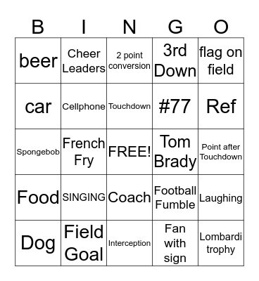 Super Bowl Bingo Card