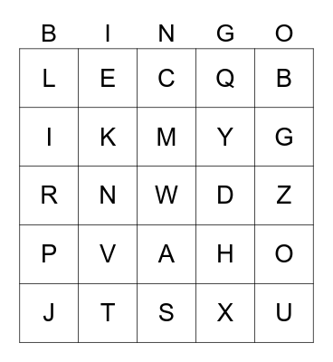 Uppercase Letters Bingo Card