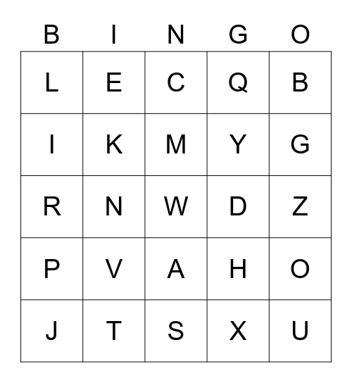 Uppercase Letters Bingo Card