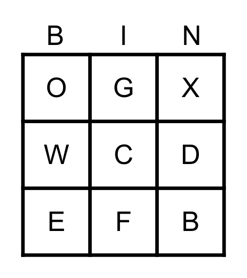 Uppercase Letters Bingo Card