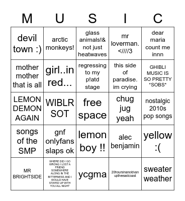 musics Bingo Card
