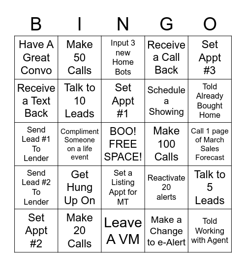 Bring Leads Back From The Dead BINGO Card