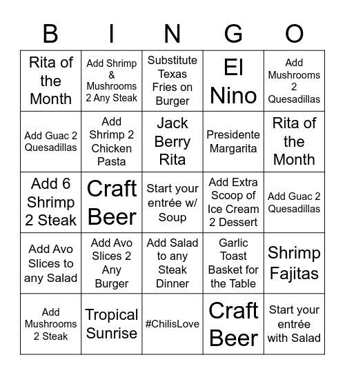 Saturday Night Bingo Card