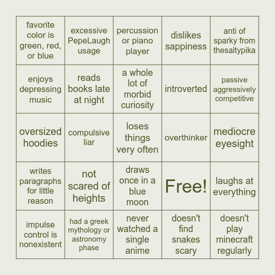 i am crow Bingo Card