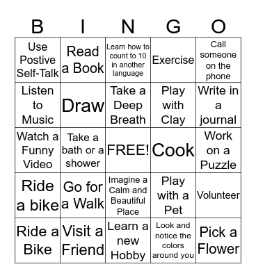 Staying Healthy Bingo Card