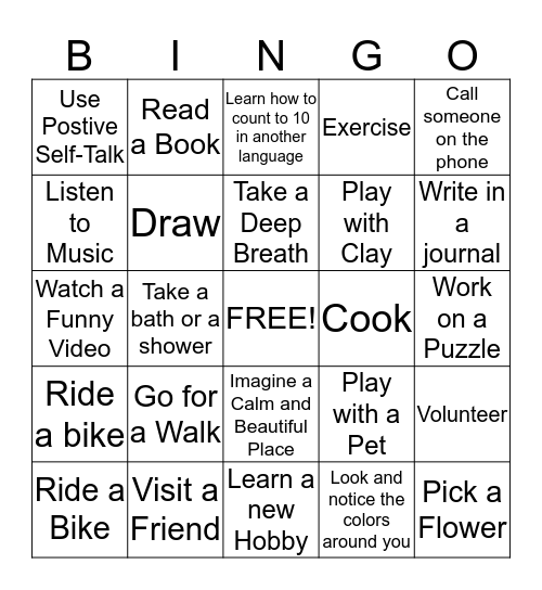 Staying Healthy Bingo Card