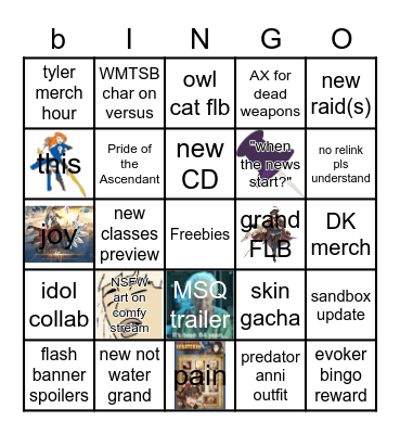 7th anni stream bingo card Bingo Card