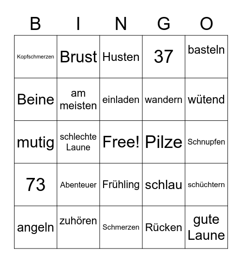 Wiederholung Vokabeln Lektion 1-4 Bingo Card