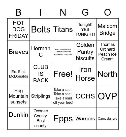 Oconee County Bingo Card