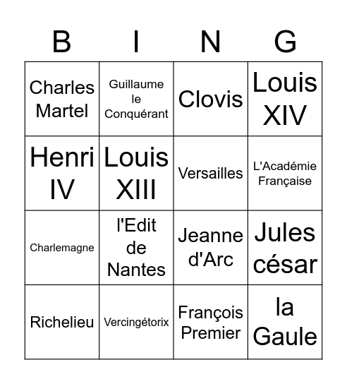 F4 - History 1 Bingo Card