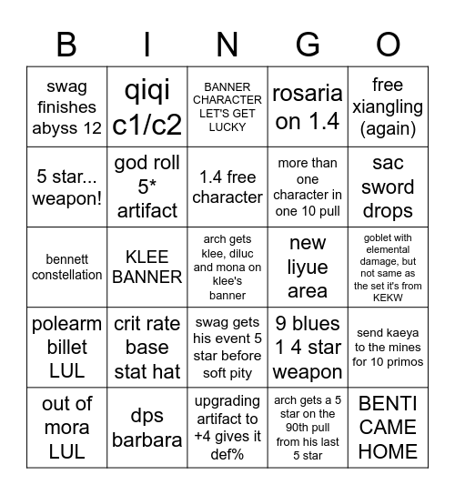 :b:enshin simpact breath of the waifus Bingo Card