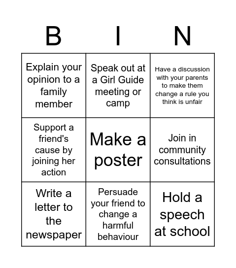 Influencing Bingo Card