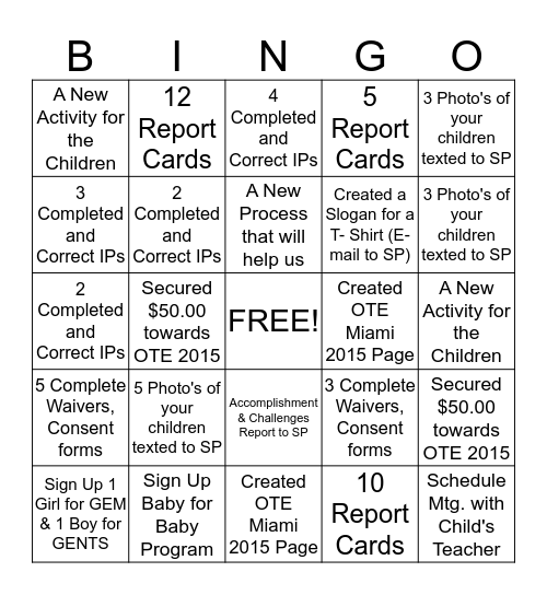 MCI's Completed Individualized Plan Competition Bingo Card