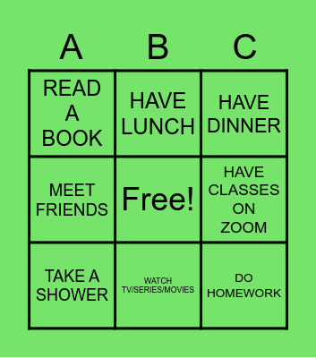 Daily actions Bingo Card