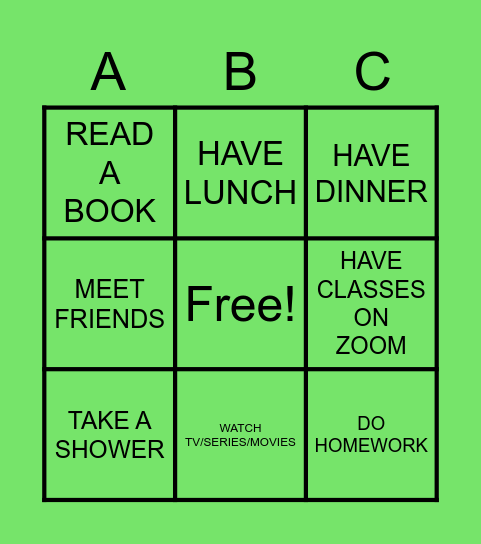 Daily actions Bingo Card