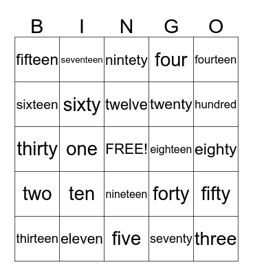 Number Bingo Card