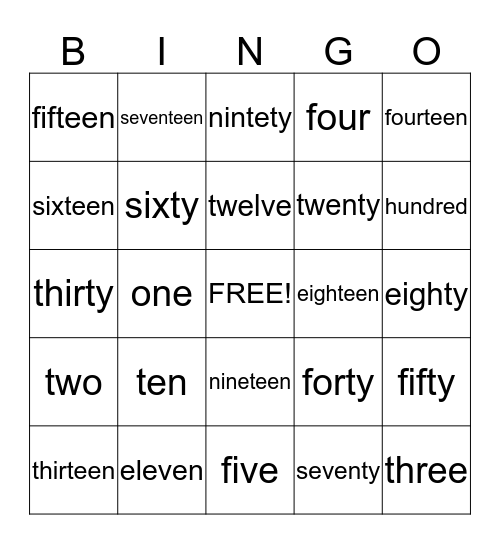 Number Bingo Card